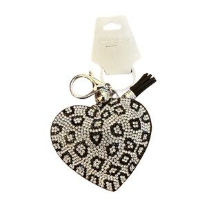 Fashion Jewelry Black‎ and Silver Leopard Heart Keychain